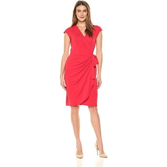 Lark & Ro women’s 1X red faux wrap dress midi v-neck - Picture 1 of 8